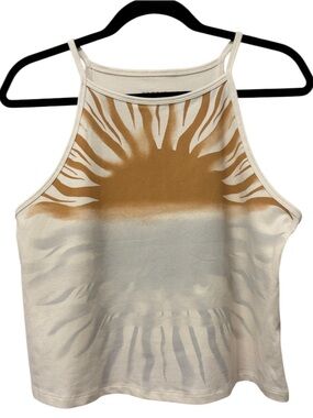 Retro Sun Graphic Halter Tank Top - Boho Sunbeam Print